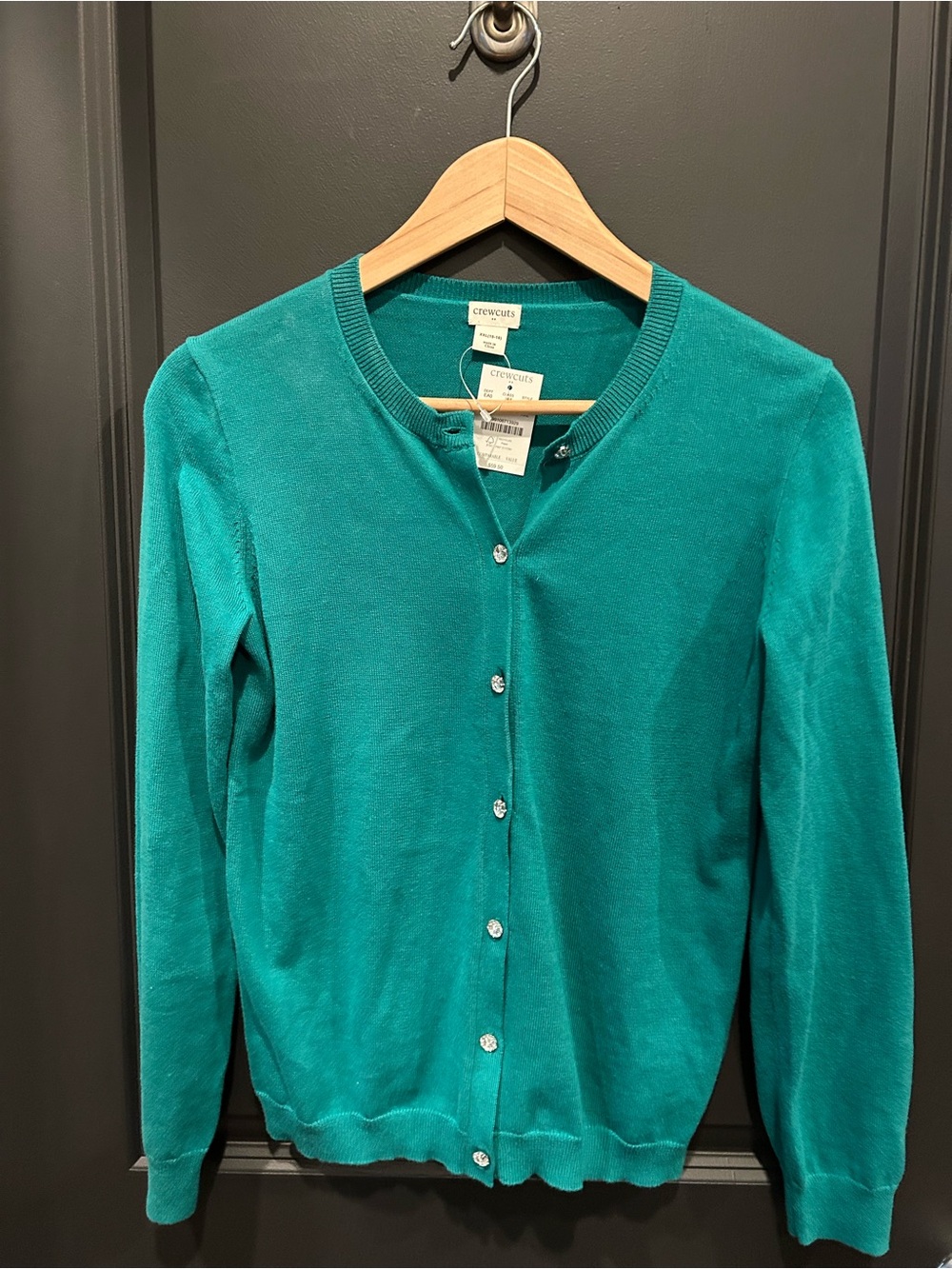 Crewcuts Girls' Green Jewel  Button Cardigan Sweater